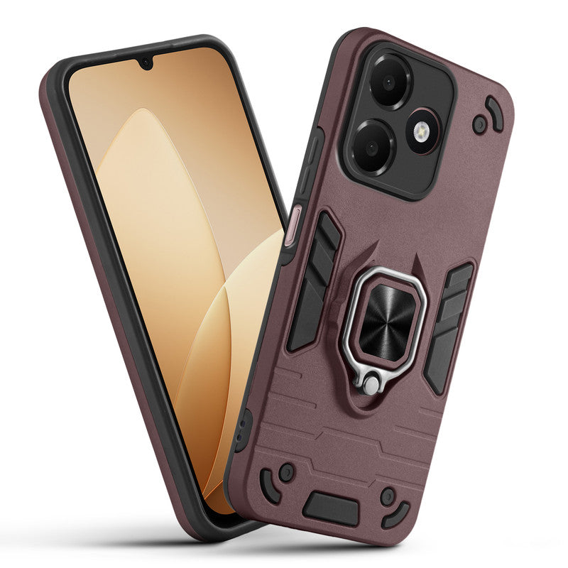 Front and back view of Oppo A6C 4G fitted with a protective case and ring grip