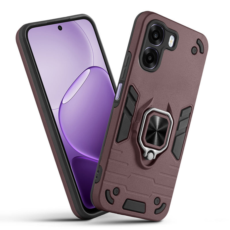 Front and back view of Oppo A6x 5G fitted with a protective case and ring grip