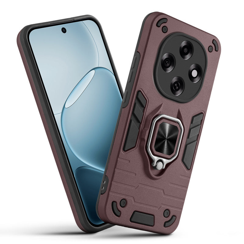Front and back view of Oppo F31 Pro 5G fitted with a protective case and ring grip