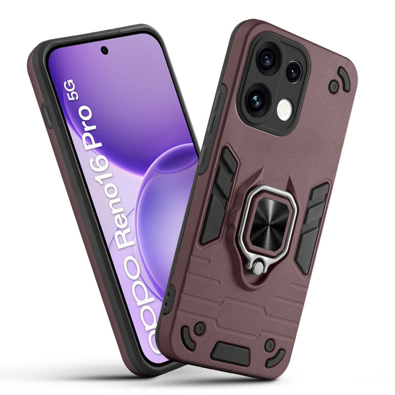 Front and back view of Oppo Reno 16 Pro 5G fitted with a protective case and ring grip