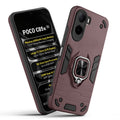 Front and back view of Poco C85x 5G fitted with a protective case and ring grip