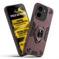Front and back view of Poco X8 Power 5G fitted with a protective case and ring grip
