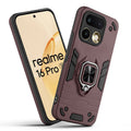 Front and back view of Realme 16 Pro 5G fitted with a protective case and ring grip