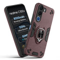 Front and back view of Realme C100x 5G fitted with a protective case and ring grip