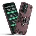 Front and back view of Realme C85 5G fitted with a protective case and ring grip