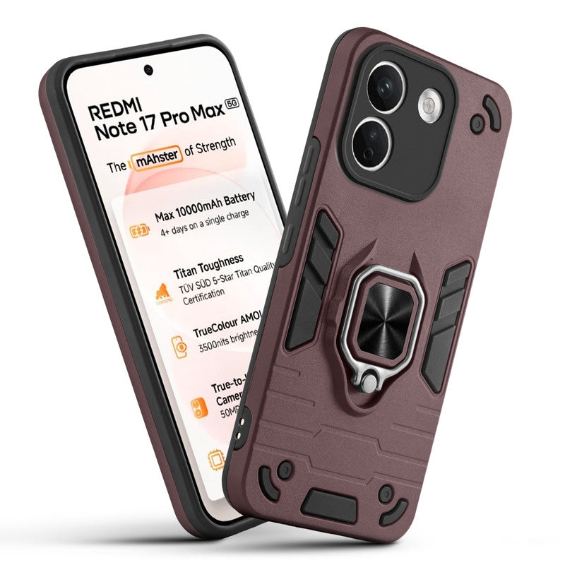 Front and back view of Redmi Note 17 Pro Max 5G fitted with a protective case and ring grip