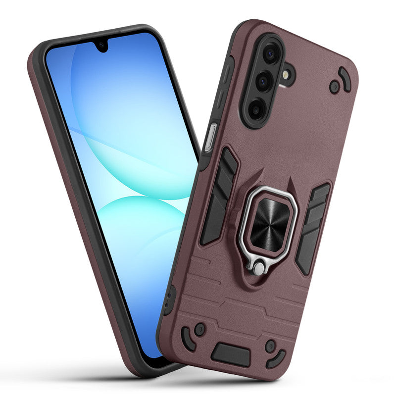 Front and back view of Samsung A17 5G fitted with a protective case and ring grip
