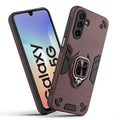 Front and back view of Samsung M17 5G fitted with a protective case and ring grip