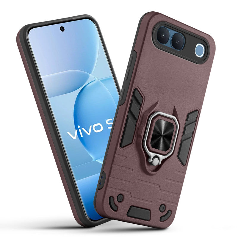 Front and back view of Vivo S2 5G fitted with a protective case and ring grip
