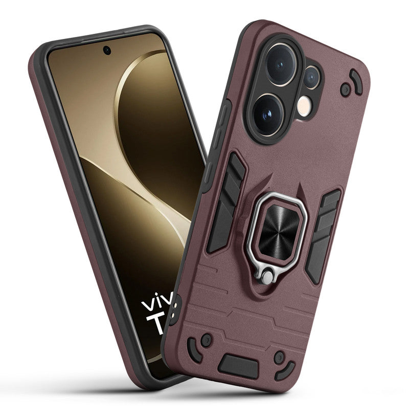 Front and back view of  Vivo T4 Pro 5G fitted with a protective case and ring grip
