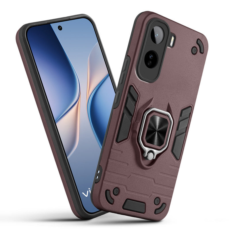 Front and back view of Vivo T5 Pro 5G fitted with a protective case and ring grip
