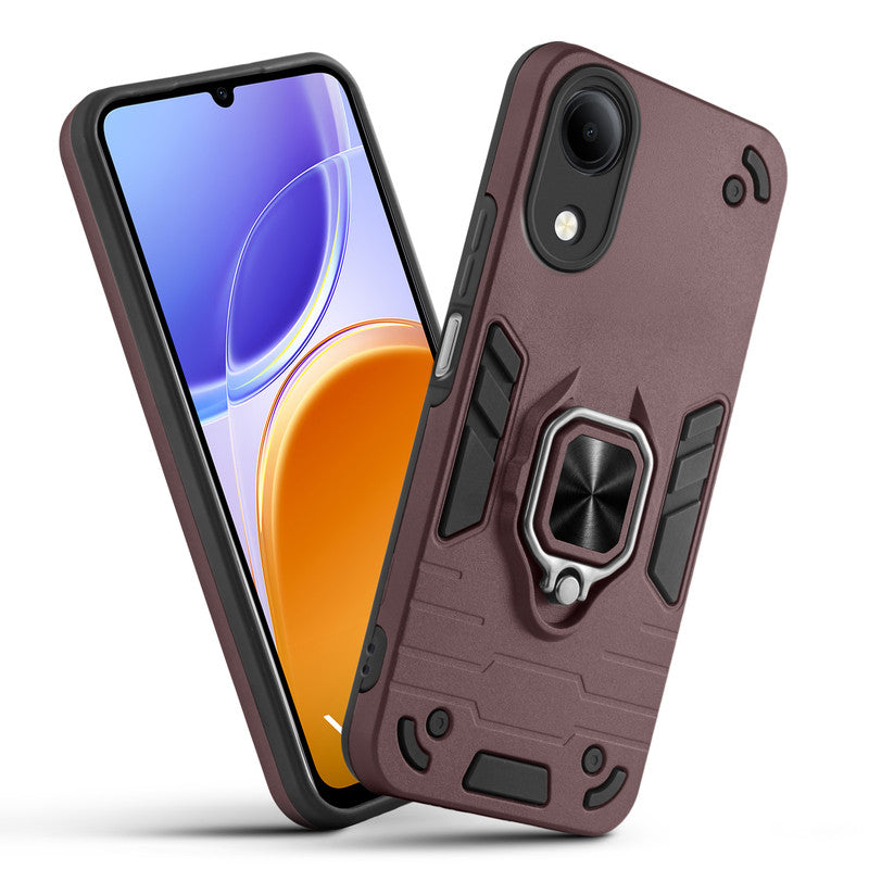 Front and back view of Vivo T5e 5G fitted with a protective case and ring grip