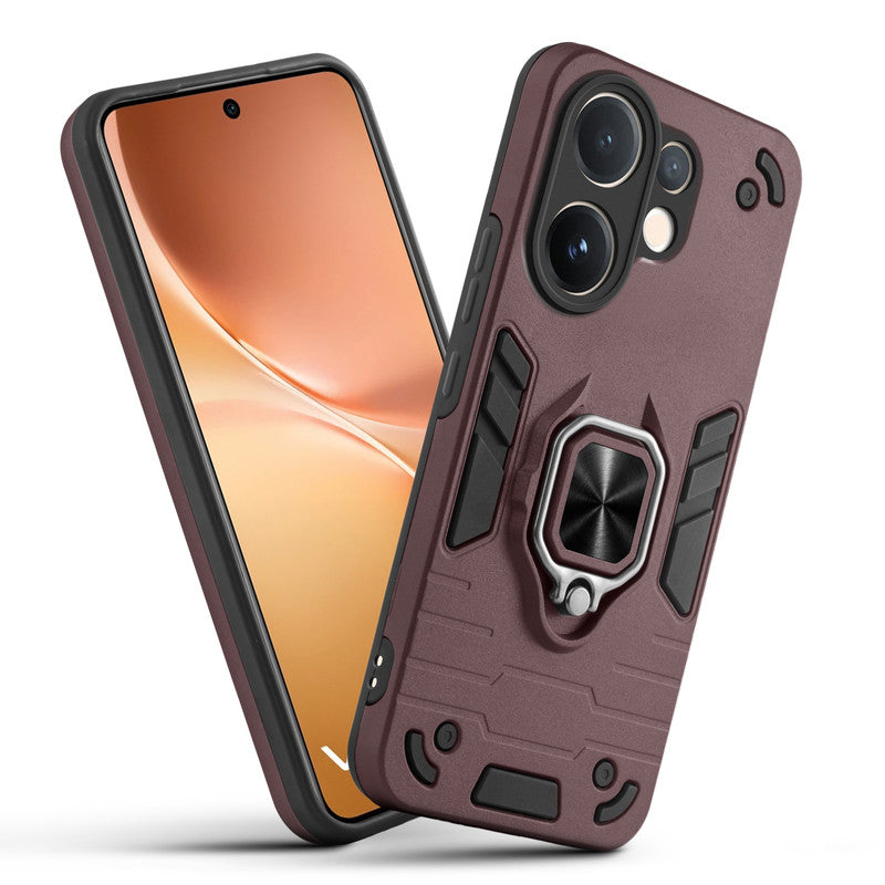 Front and back view of Vivo V60 5G fitted with a protective case and ring grip