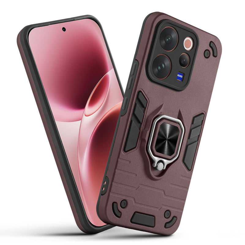 Front and back view of Vivo V70 5G fitted with a protective case and ring grip