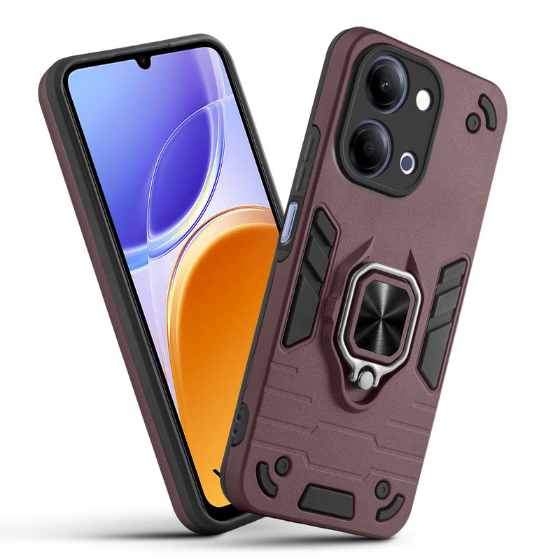 Front and back view of Vivo Y05 4G fitted with a protective case and ring grip