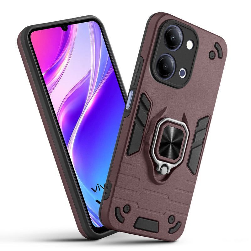 Front and back view of Vivo Y11 5G fitted with a protective case and ring grip