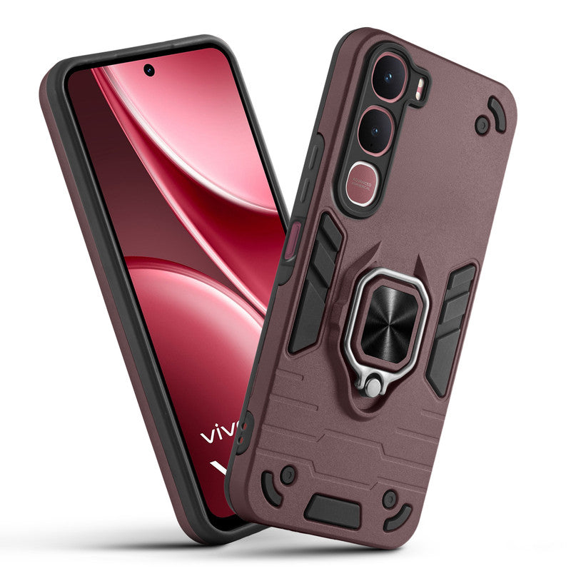 Front and back view of Vivo Y31 5G fitted with a protective case and ring grip