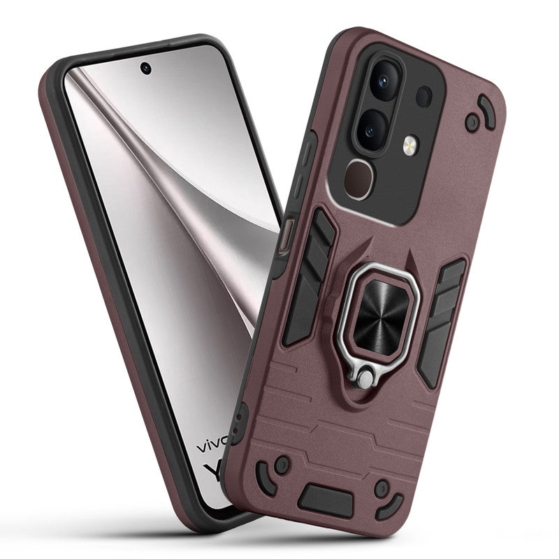 Front and back view of Vivo Y31 Pro 5G fitted with a protective case and ring grip