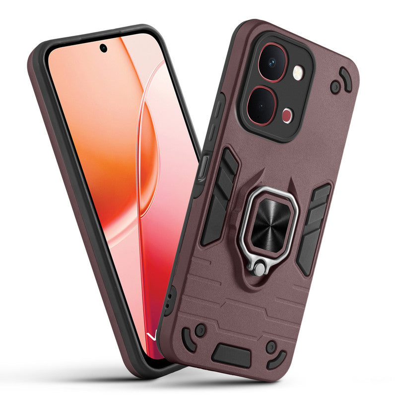 Front and back view of Vivo Y31T 5G fitted with a protective case and ring grip