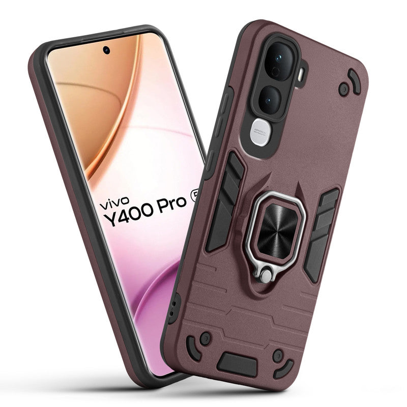 Front and back view of Vivo Y400 Pro 5G fitted with a protective case and ring grip