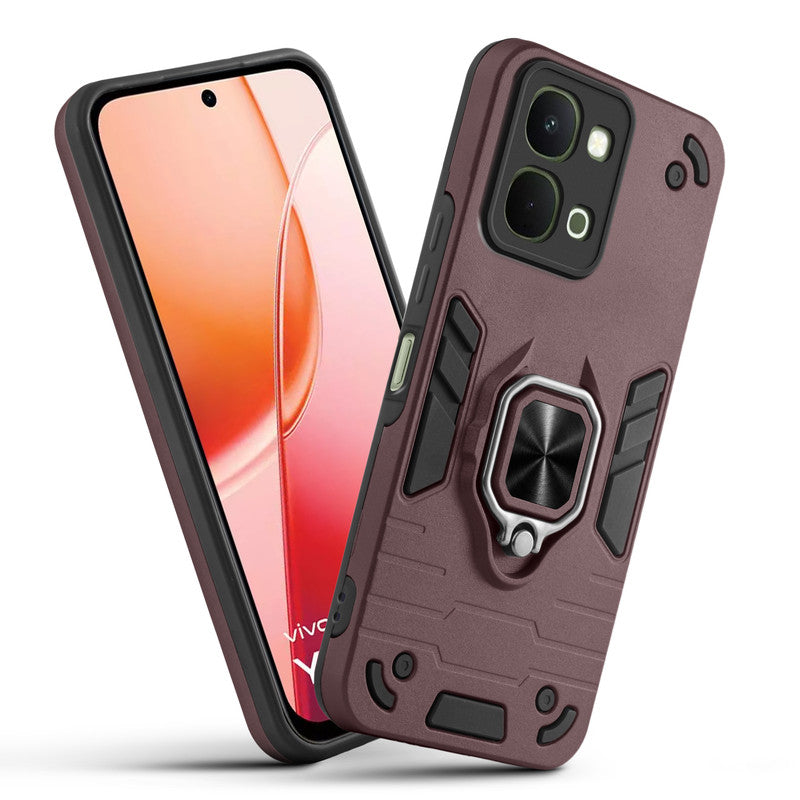 Front and back view of Vivo Y51 Pro 5G fitted with a protective case and ring grip
