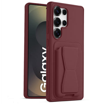 All in One Premium Leather Back Cover for Samsung S25 Ultra 5G with Card Slot & Foldable Grip Holder