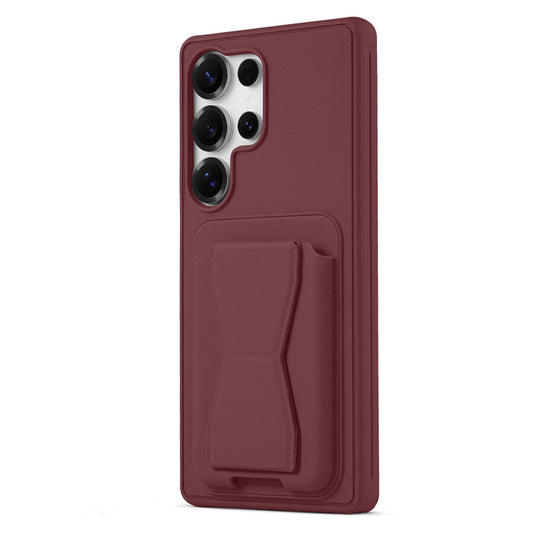 All in One Premium Leather Back Cover for Samsung S23 Ultra 5G with Card Slot & Foldable Grip Holder