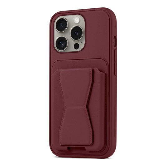 All in One Premium Leather Back Cover for Apple iPhone 14 Pro with Card Slot & Foldable Grip Holder