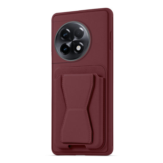 All in One Premium Leather Back Cover for OnePlus 11R 5G with Card Slot & Foldable Grip Holder