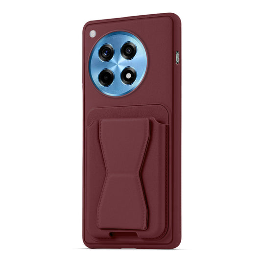 All in One Premium Leather Back Cover for OnePlus 12R 5G with Card Slot & Foldable Grip Holder