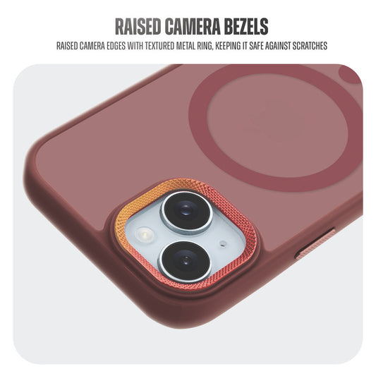 Textured Metal Ring Camera With Magsafe Compatible Smoky Back Case For Apple iPhone 15
