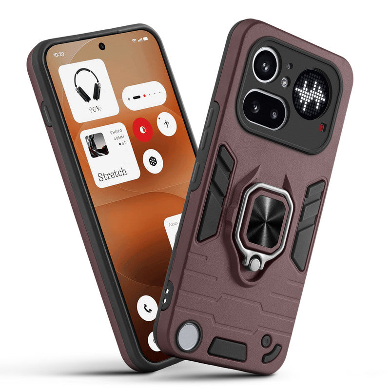 Front and back view of Nothing Phone 4A Pro 5G fitted with a protective case and ring grip