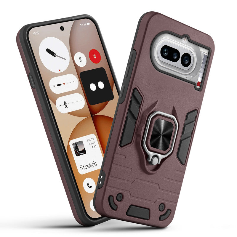 Front and back view of Nothing Phone 4A 5G fitted with a protective case and ring grip