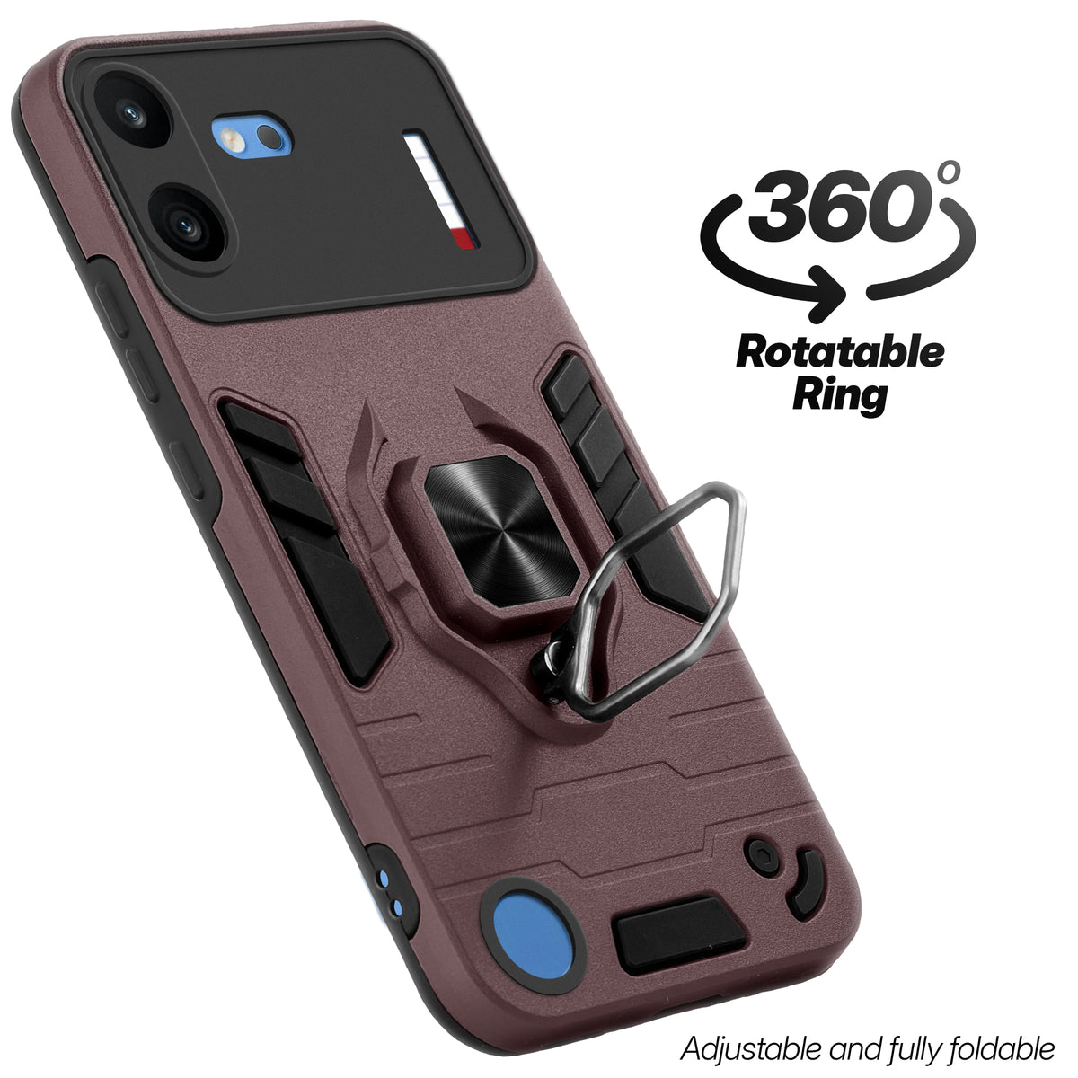 Dual Layer Shockproof Back Cover with 360° Rotatable Ring Grip & Impact Resistant Frame for Nothing Phone 4B 5G