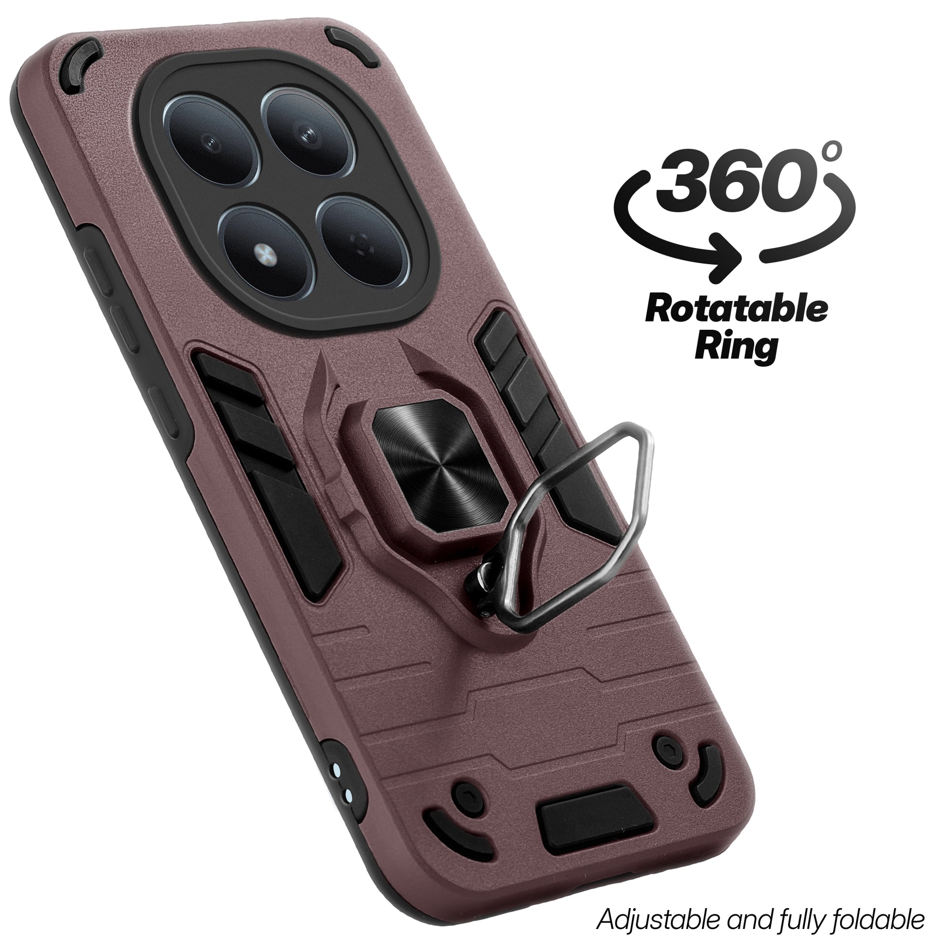 Dual layer shockproof back cover with 360° rotatable ring grip for Redmi Note 15 Pro 5G