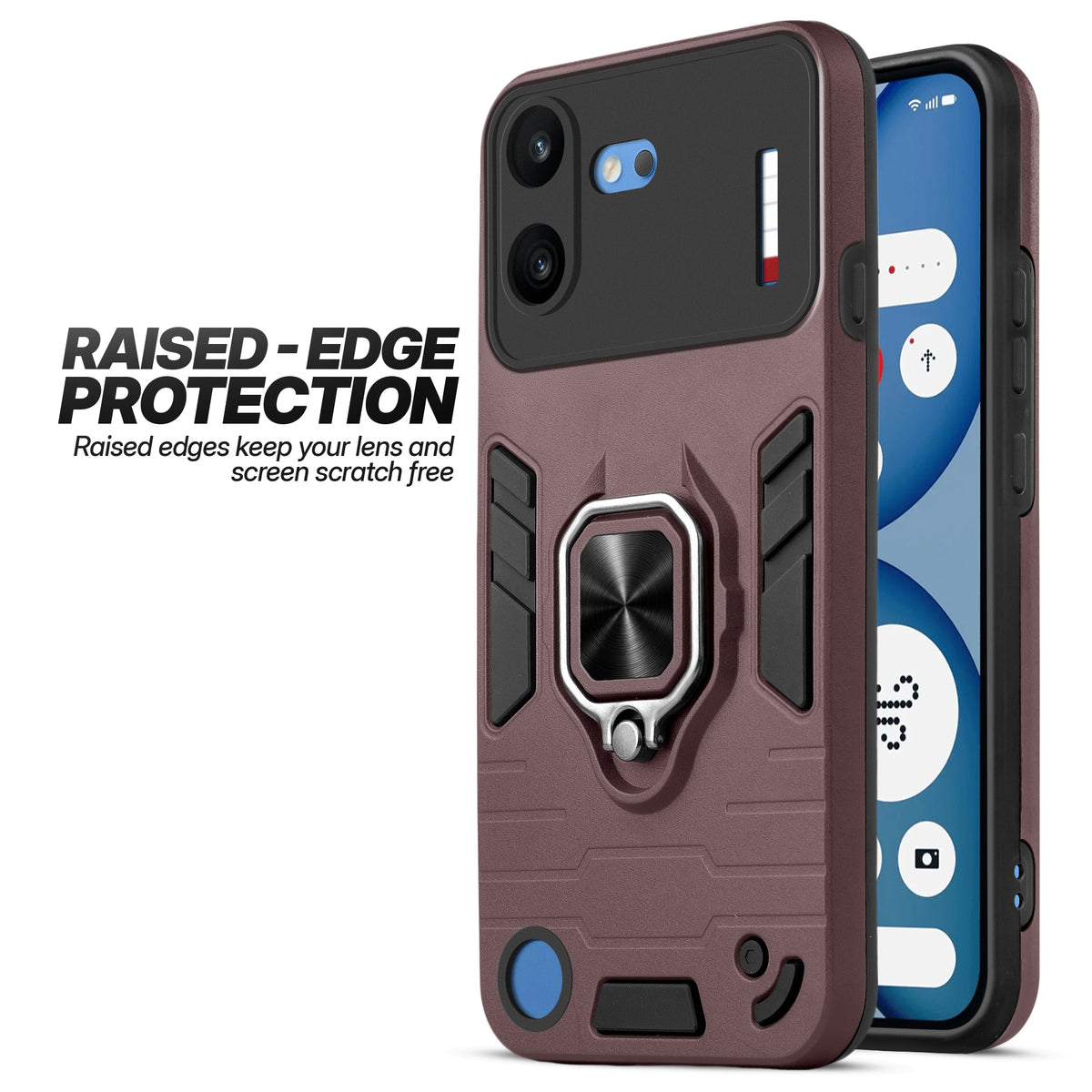 Dual Layer Shockproof Back Cover with 360° Rotatable Ring Grip & Impact Resistant Frame for Nothing Phone 4B 5G