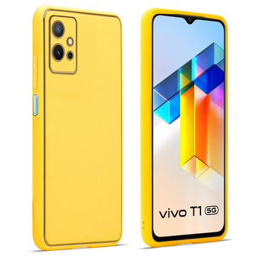 Premium Leather Texture Case with Gold Electroplated Border for Vivo T1 5G
