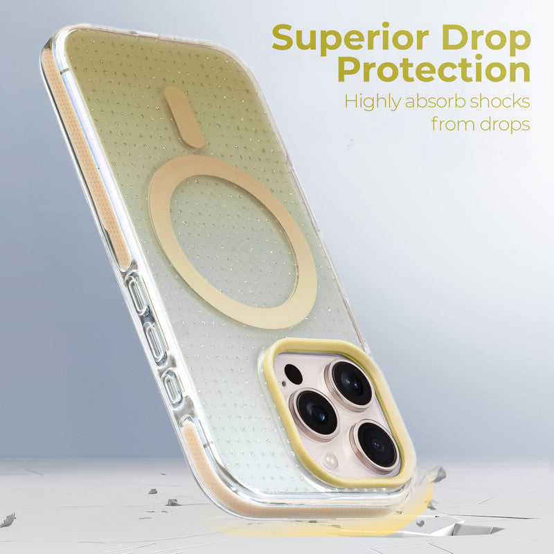 Stunning Dual Shade Starry Wireless Charging Support Hard Back Case for Apple iPhone 16 Pro with Colourful Raised Camera Edges