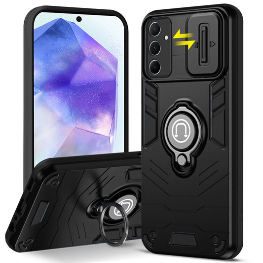 Ultra Rugged Armor Case with Rotating Ring Holder & Shutter Camera Protection Back Case For Samsung A55 5G