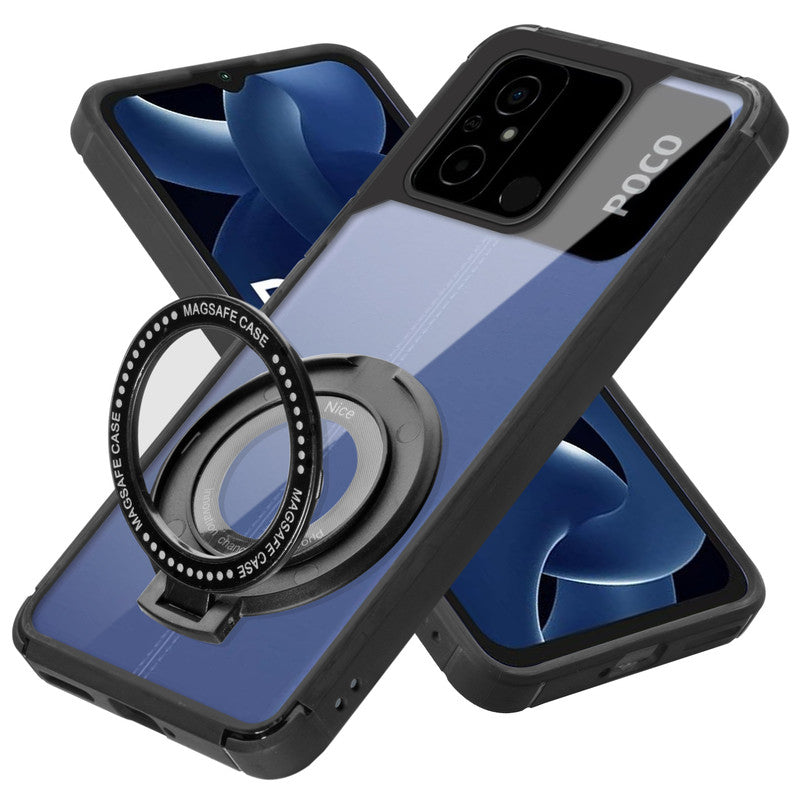 Silicone Grip Clear Case Ring Holder Kickstand For Poco C55