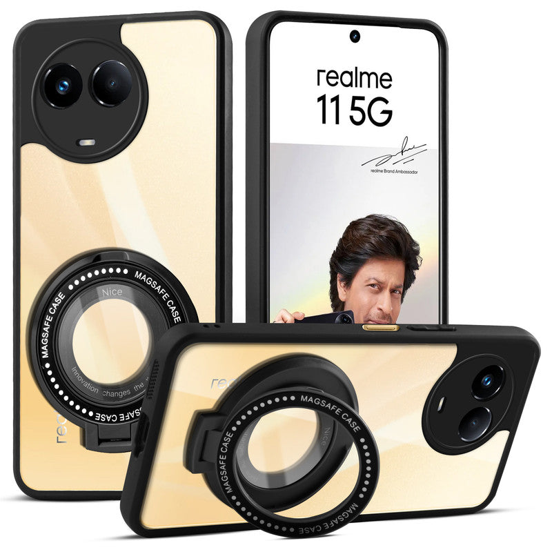 Soft Frame Clear Case Ring Holder Kickstand For Realme 11 5G