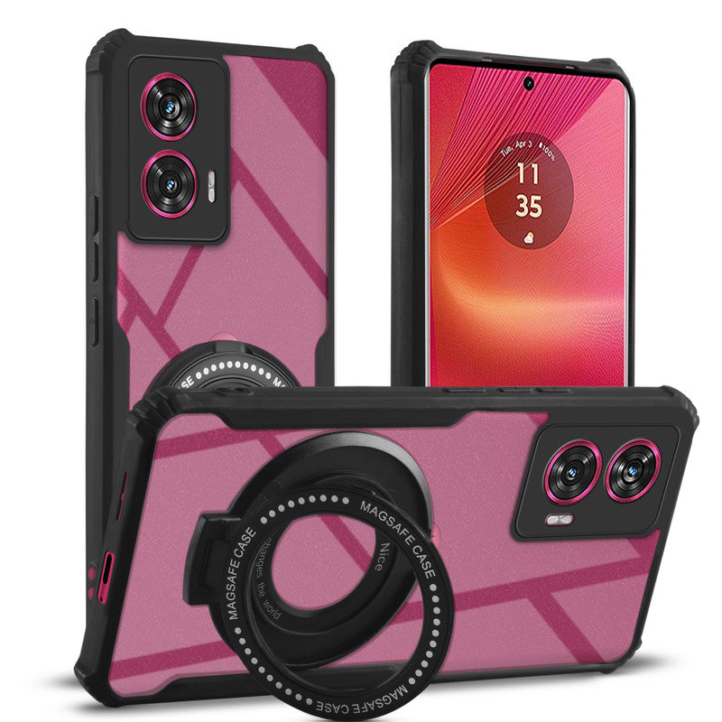 Premium Acrylic Transparent Case with Matte Ring Holder Kickstand Back Cover for Motorola Edge 50 Fusion