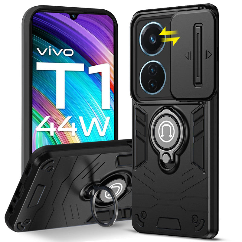 Ultra Rugged Armor Case with Rotating Ring Holder & Shutter Camera Protection Back Case For Vivo T1 44W