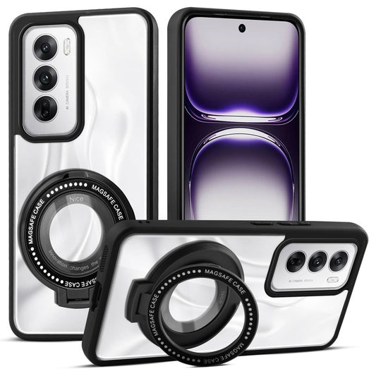 Transparent Back Cover with Silicone frame Matte Ring Holder Kickstand Case For Oppo Reno 12 5G
