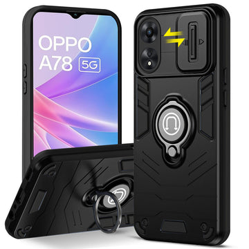 Ultra Rugged Armor Case with Rotating Ring Holder & Shutter Camera Protection Back Case For Oppo A78 5G