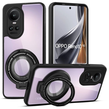 Transparent Back Cover with Silicone frame Matte Ring Holder Kickstand Case For Oppo Reno 10 5G