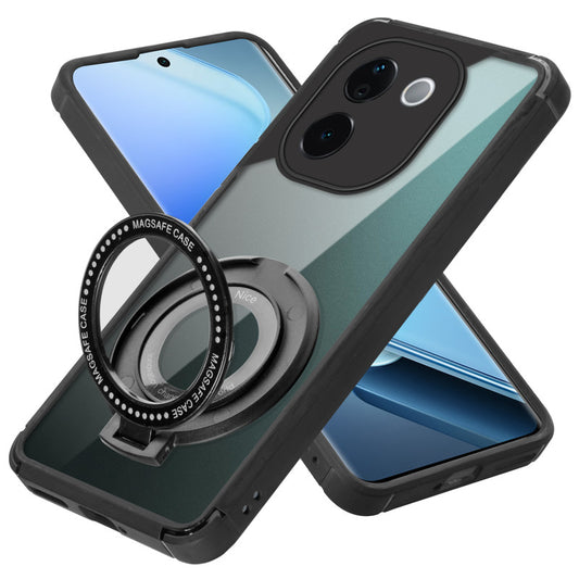 Silicone Frame Transparent Hard Back With Holder Kickstand Case For iQOO Z9s Pro 5G