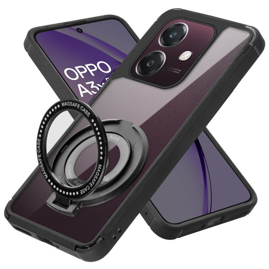 Silicone Frame Transparent Hard Back With Holder Kickstand Case For Oppo A3x 5G