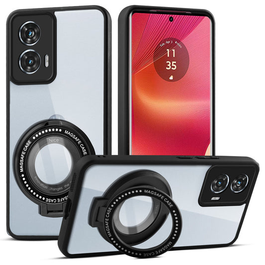 Transparent Back Cover with Silicone frame Matte Ring Holder Kickstand Case For Motorola Edge 50 Fusion