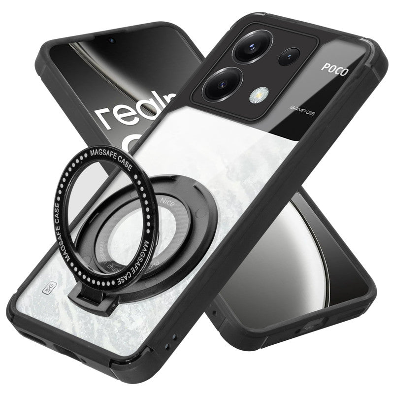 Silicone Frame Transparent Hard Back With Holder Kickstand Case For Poco X6 5G